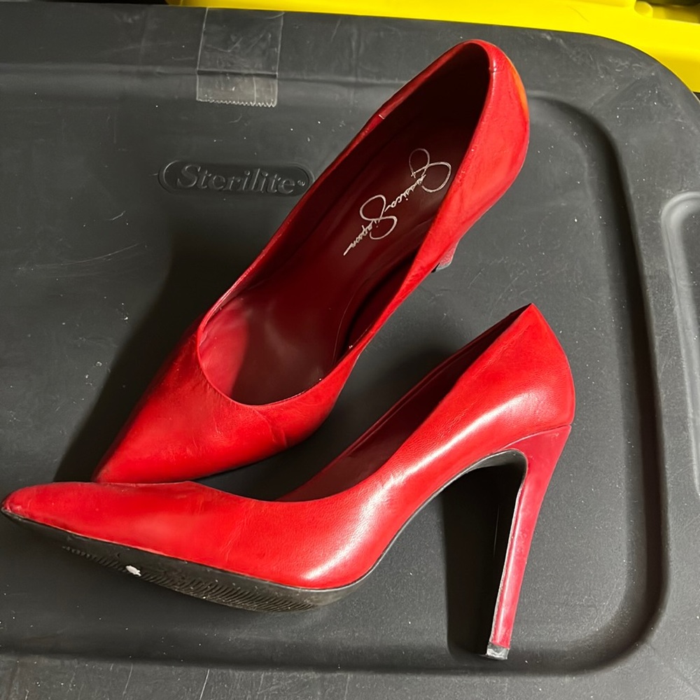 Red pointy toe heels